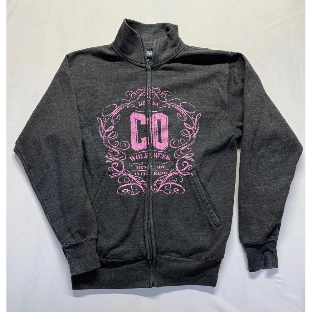 Salt Creek Hoodie Womens M Charcoal Gray Graphic Wolf Creek Colorado Full Zip